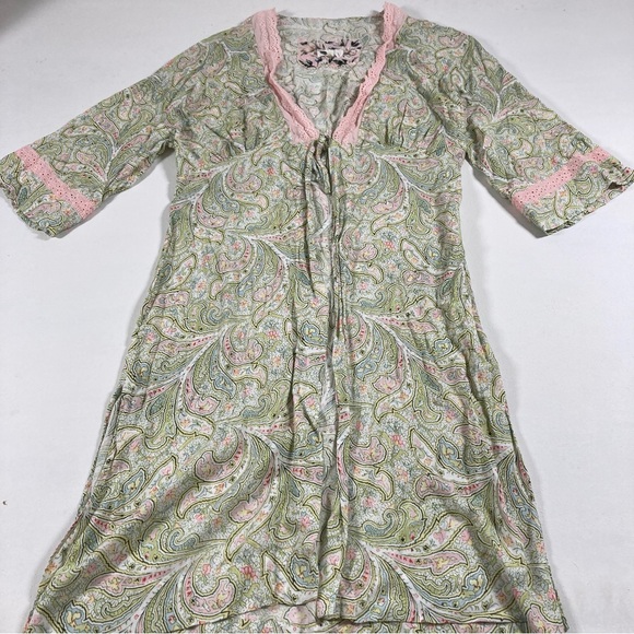 Anthropologie Florets Paisley Sleep Robe Eyelet Lace Romantic Pastel Size Small - Picture 2 of 16